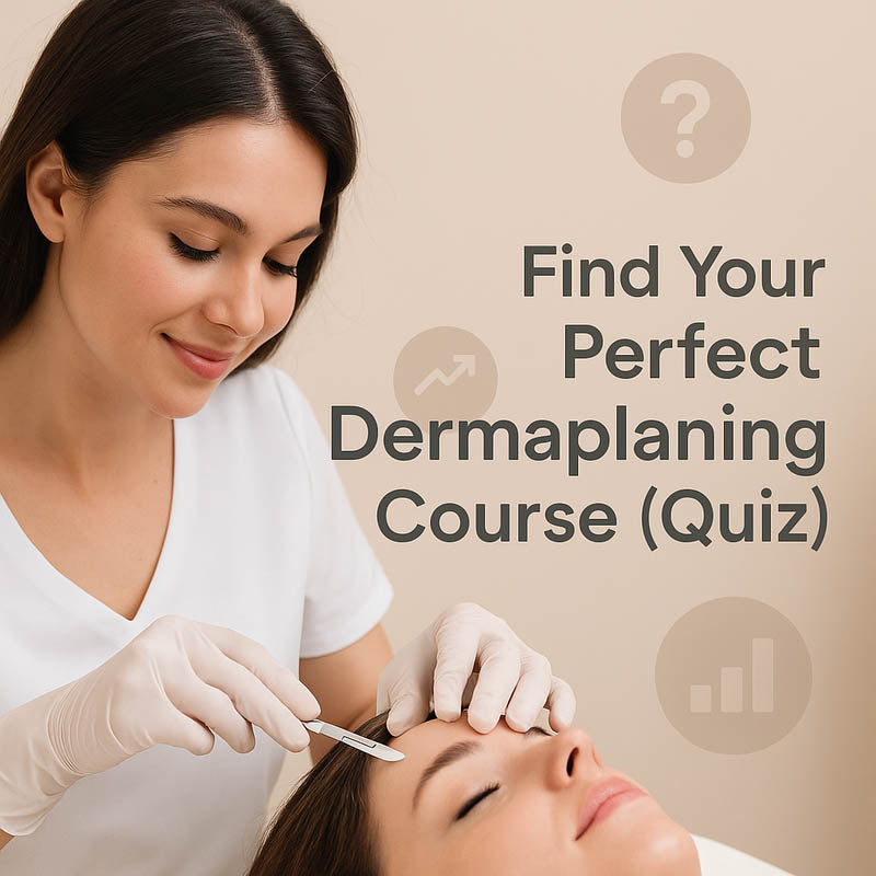 Esthetician dermaplaning a client—thumbnail for ‘Find Your Perfect Dermaplaning Course (Quiz)’ helping estheticians choose the right dermaplaning training or certification.