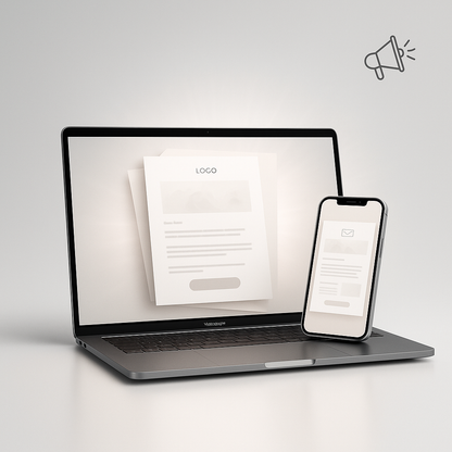 Dermaplaning email funnel mockup with devices displaying professional esthetician email templates for client nurturing and appointment bookings