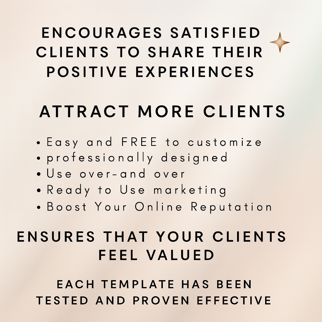 Dermaplaning email template benefits graphic with elegant neutral background, listing features like easy customization, professional design, client follow-ups, and marketing effectiveness.