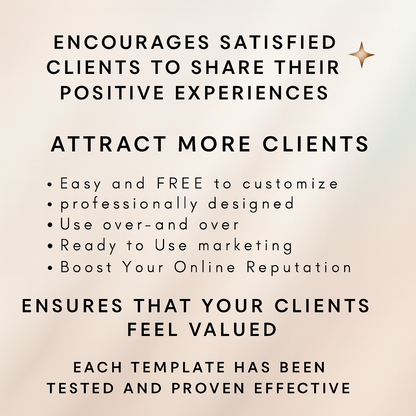 Dermaplaning email template benefits graphic with elegant neutral background, listing features like easy customization, professional design, client follow-ups, and marketing effectiveness.