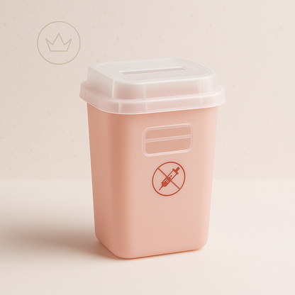 Elegant sharps container for estheticians displayed with soft gold lighting and spa-inspired luxury aesthetic